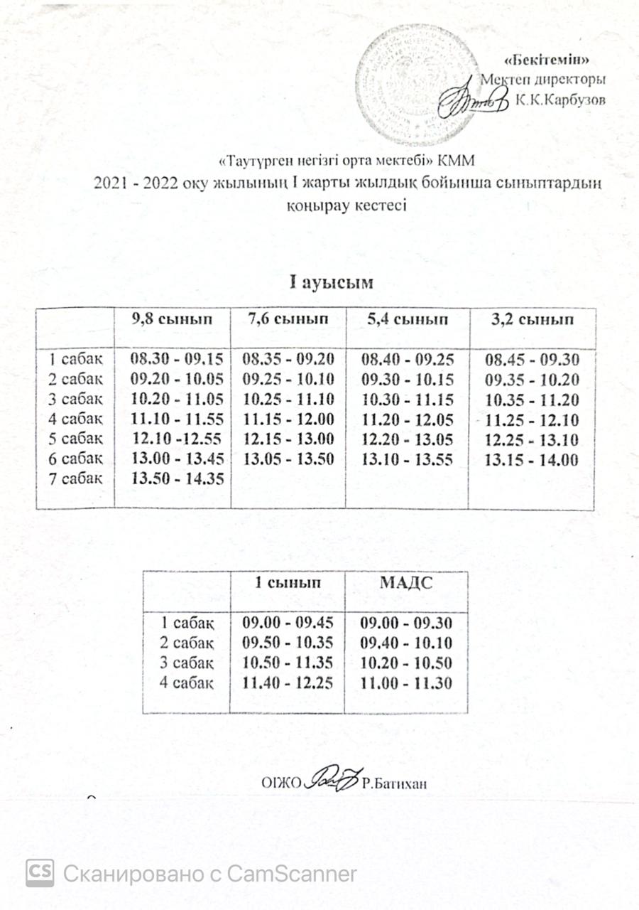 Қоңырау кестесі